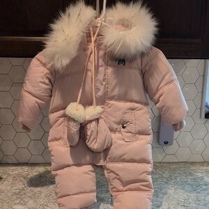 Pink Kids Winter Snowsuit with Mittens